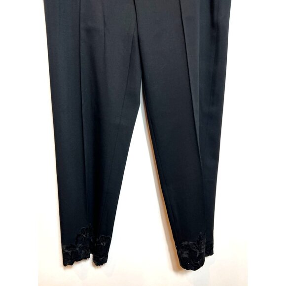 Jones New York Black Flat Front Wool Blend Pants Black Embroidered Cuffs Size 12 - Picture 7 of 10